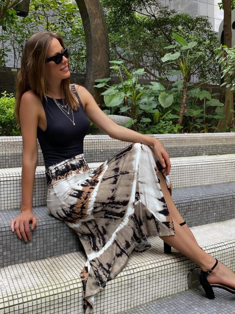Asymmetrical Tie-Dye Maxi Skirt in Brown & Black - Picture 5 of 5